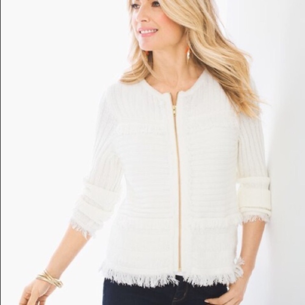 Chico’s Fringe Detail Cardigan Sweater, Sz med